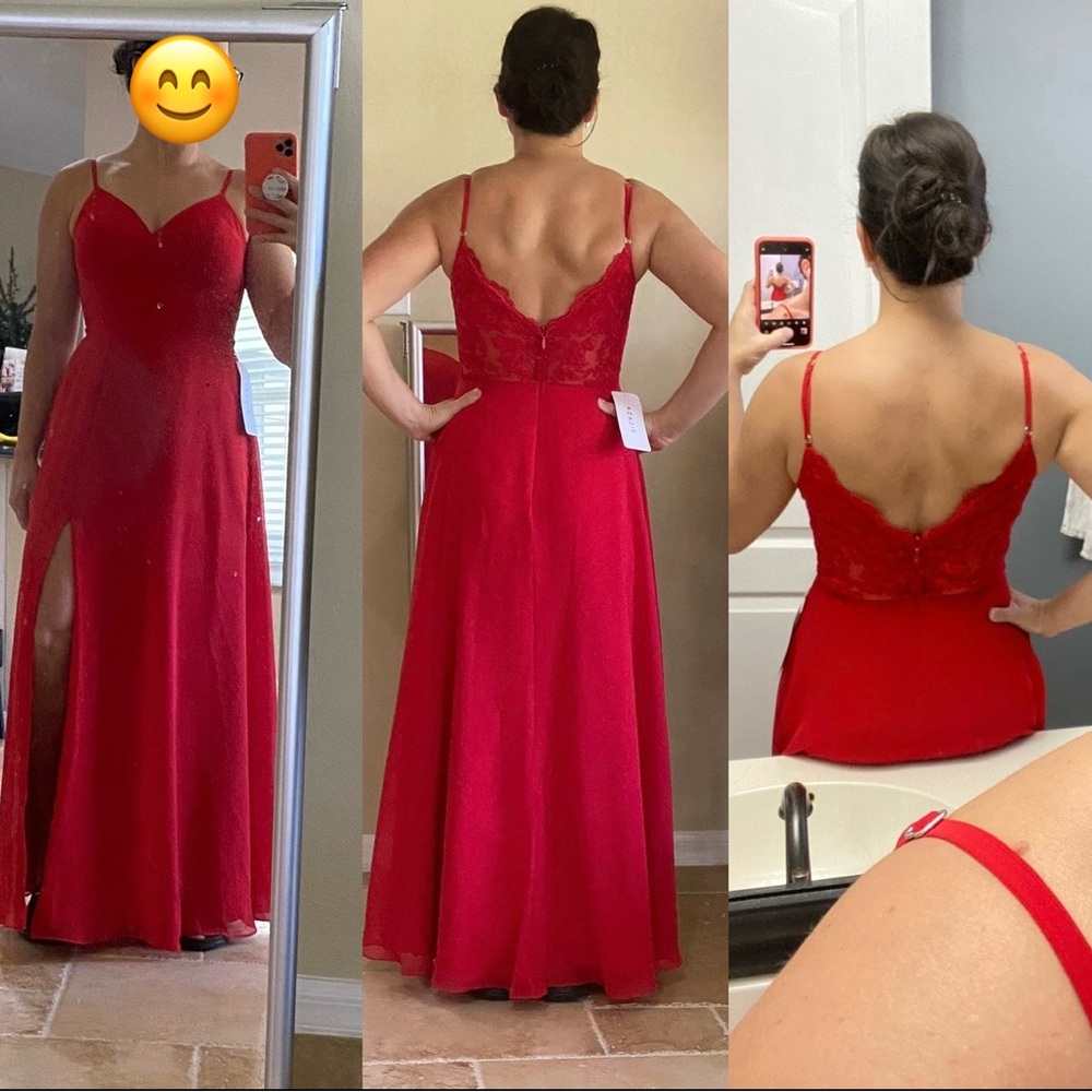Azazie Elegant Red Lace Evening Gown